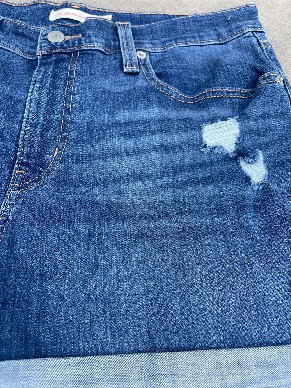 LEVI’S Mid-Length/Mid-Rise Distressed Denim Shorts